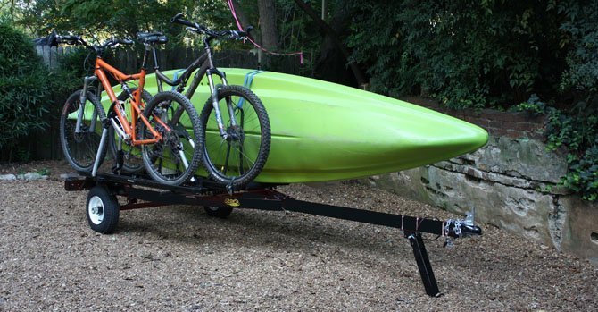 Multi-Sport Trailer with two bikes and a kayak